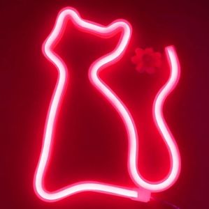 Red Pink Kitty Neon Light Sign LED Cat Shape Wall Lamp Girl Decor Gift USB / AAs